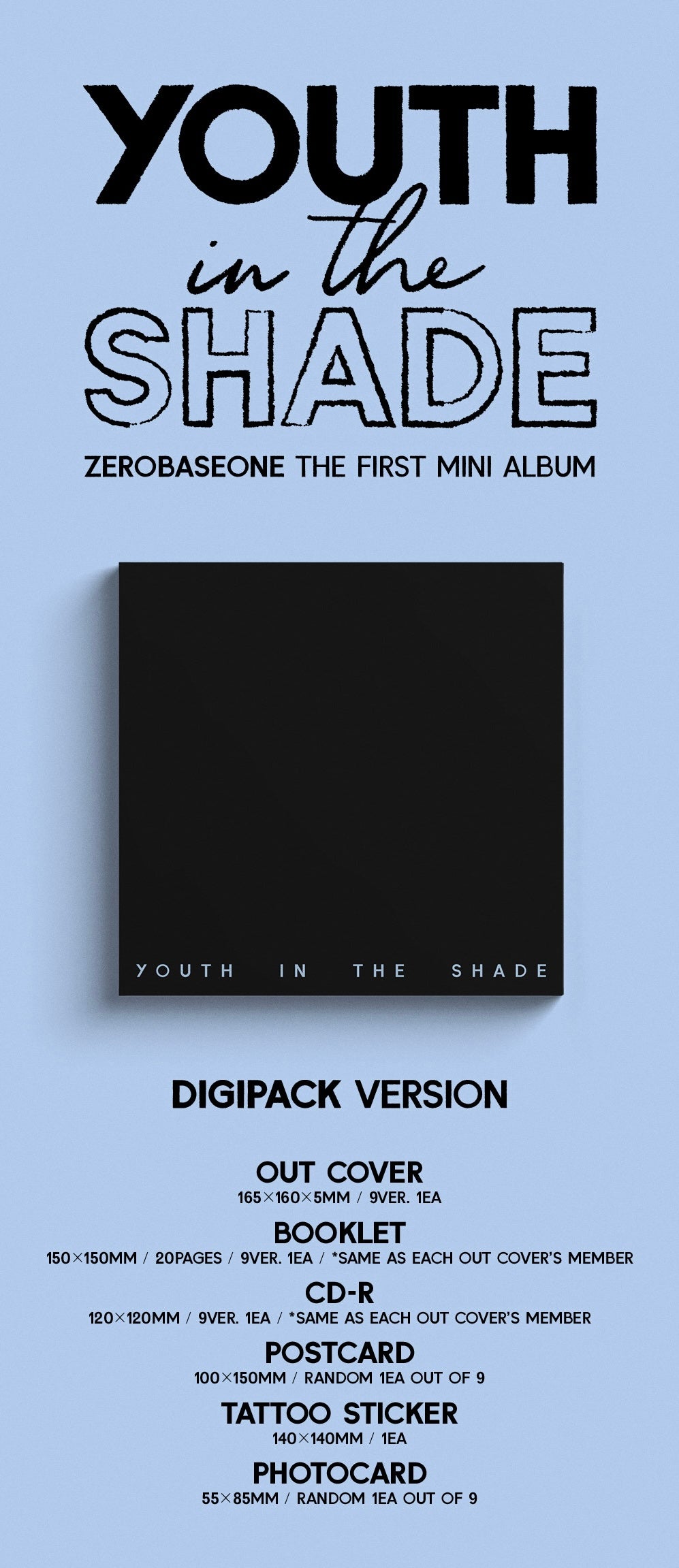 ZEROBASEONE - 1st Mini Album Digipack - YOUTH IN THE SHADE (Random Ver.) CD