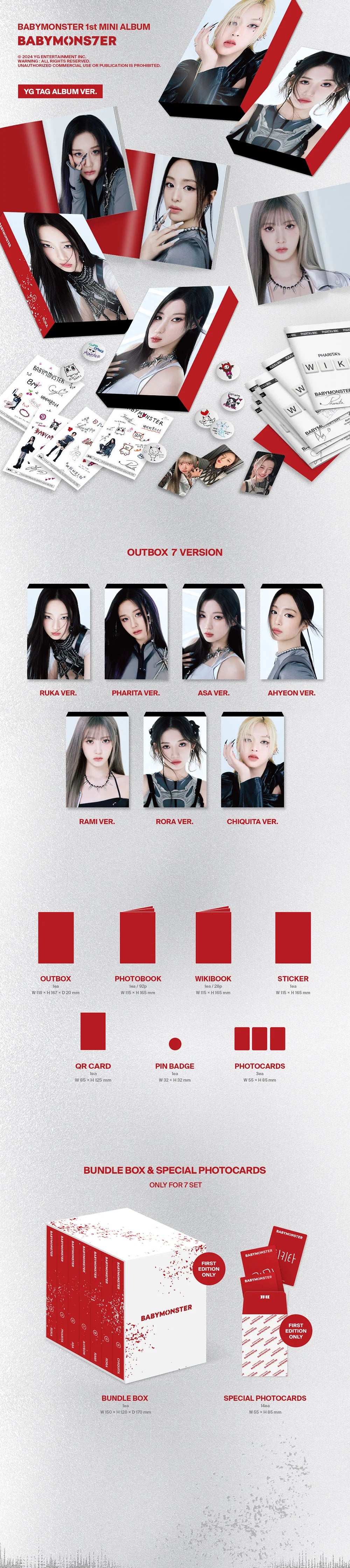 BABYMONSTER - 1ST MINI ALBUM [BABYMONS7ER] (YG TAG ALBUM Ver.) (Random Ver.)
