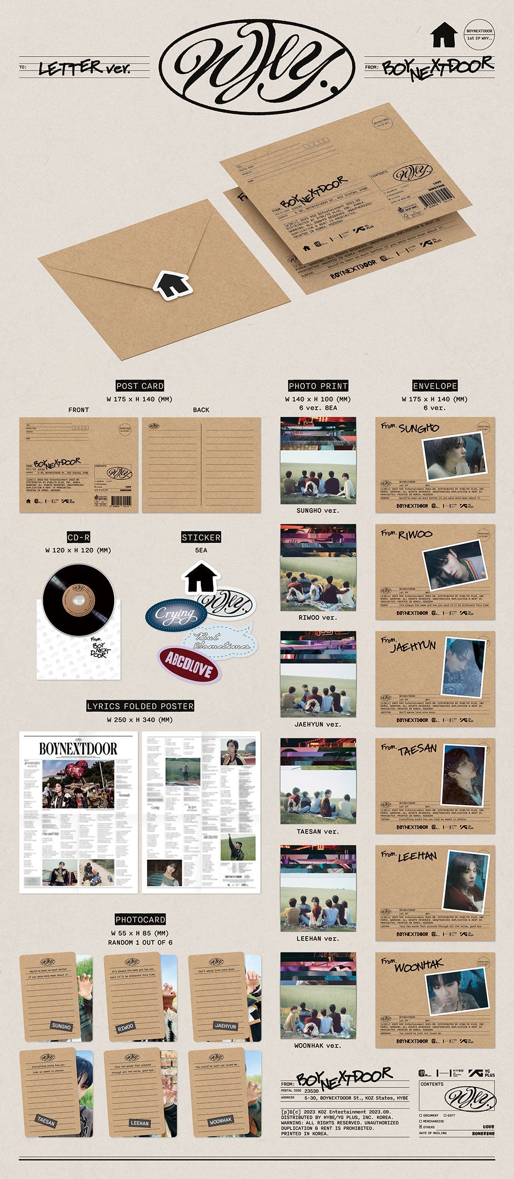 BOYNEXTDOOR - WHY.. [1st EP Album - LETTER Ver.](Random Ver )