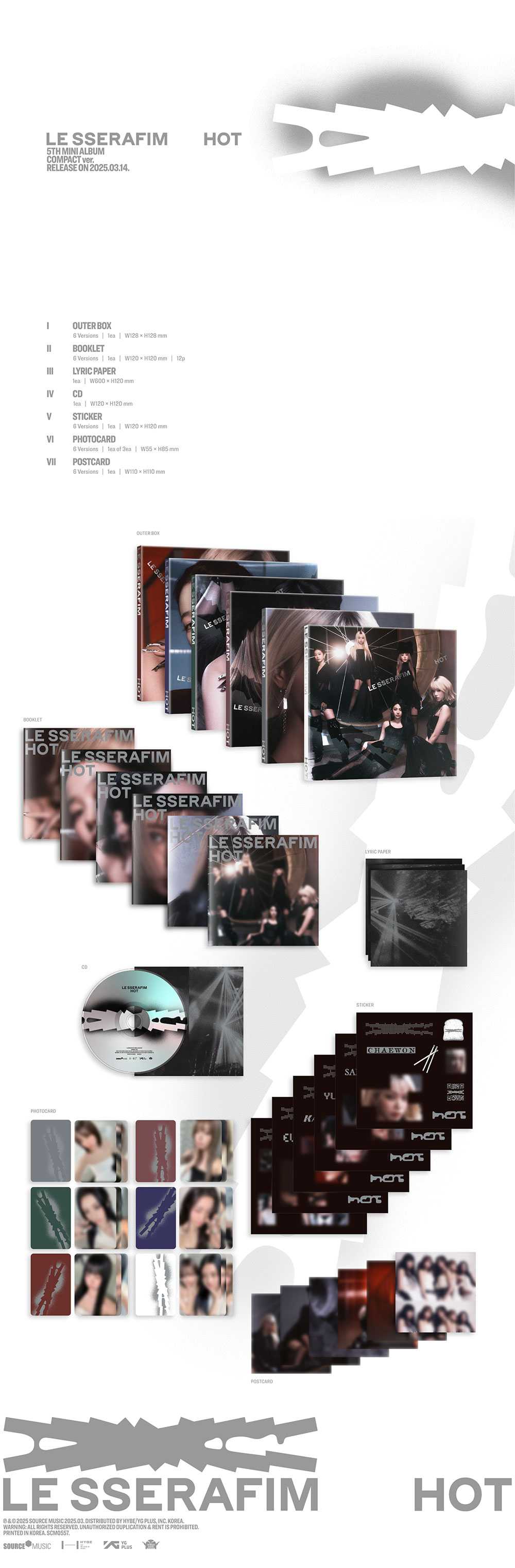 LE SSERAFIM - HOT [5th Mini Album - Compact Ver.](Random ver.)