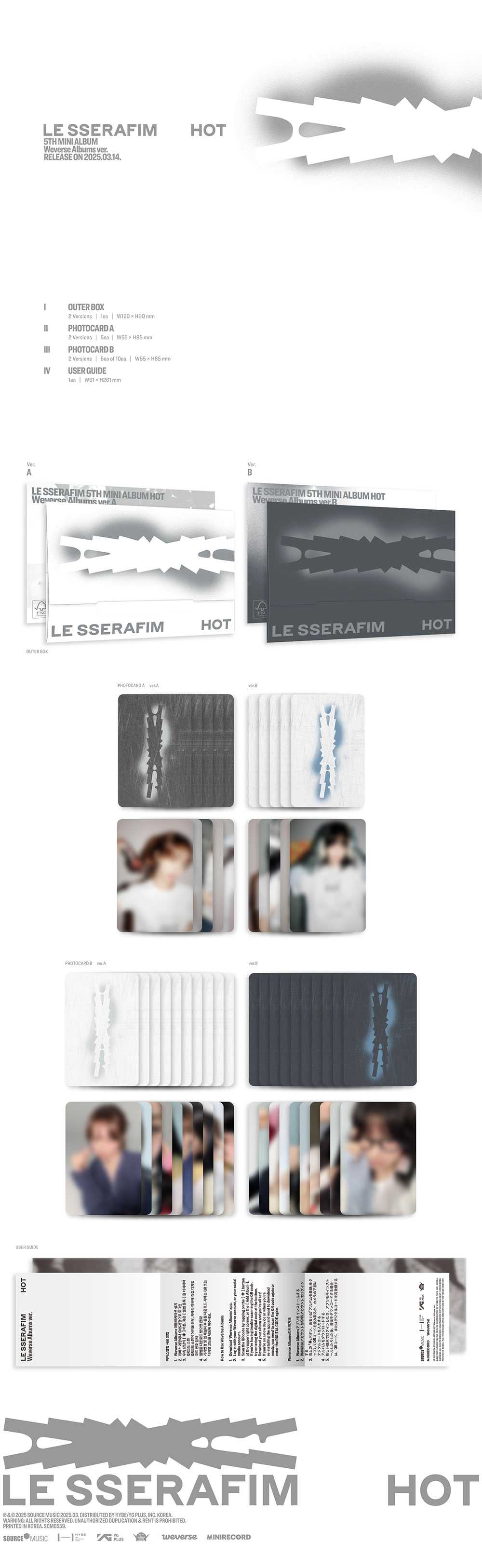 LE SSERAFIM - HOT [5th Mini Album - Weverse Ver.](Random ver.)